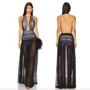 NEW Norma Kamali Halter Shirred Gown Black Snow White Backless Halter Maxi Dress